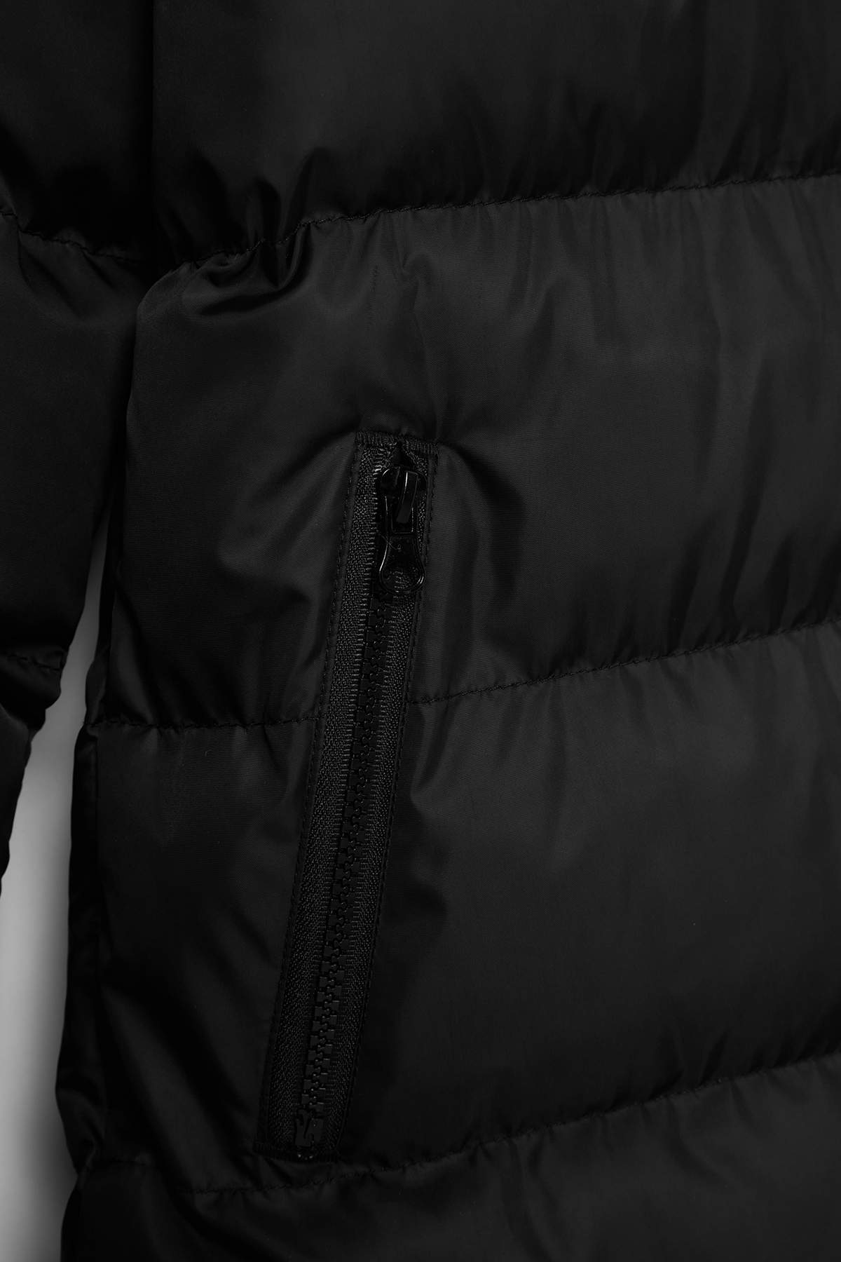 Girls' Black Long Fleece-Lined Hooded Coat
