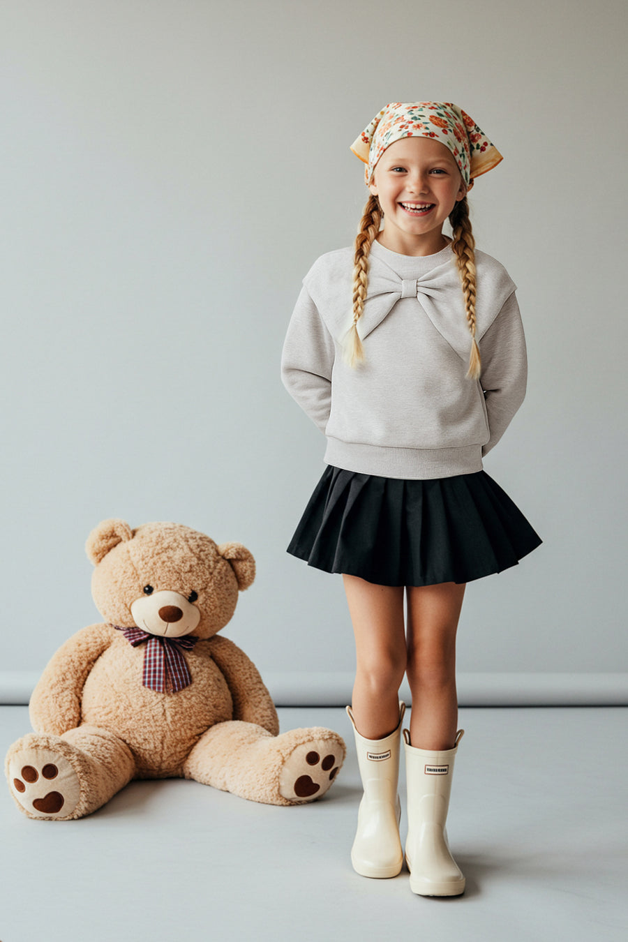 Girls' Snow Marl Bow Crew-Neck Sweatshirt