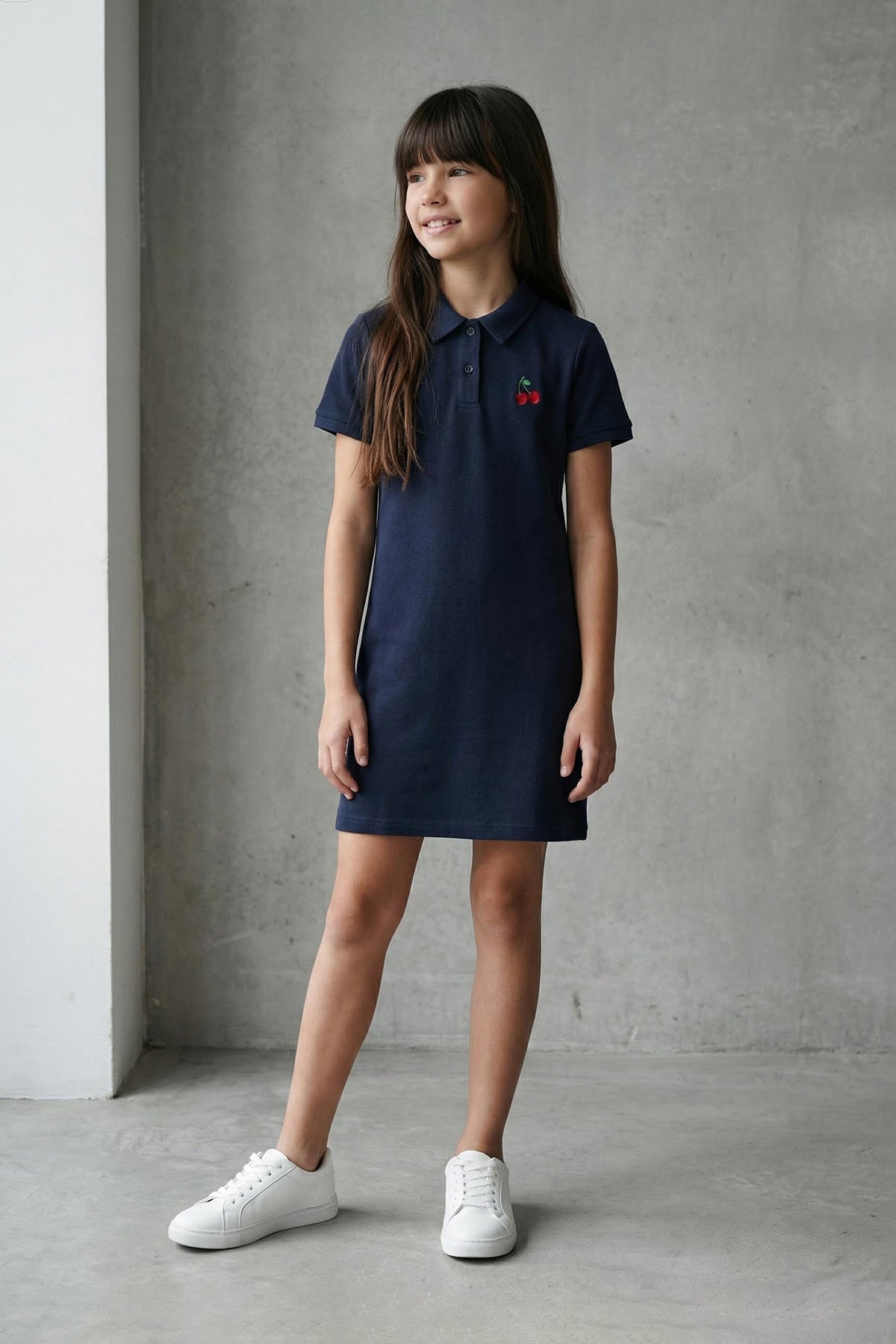 Girls' Floral-Embroidered Cotton Polo Dress