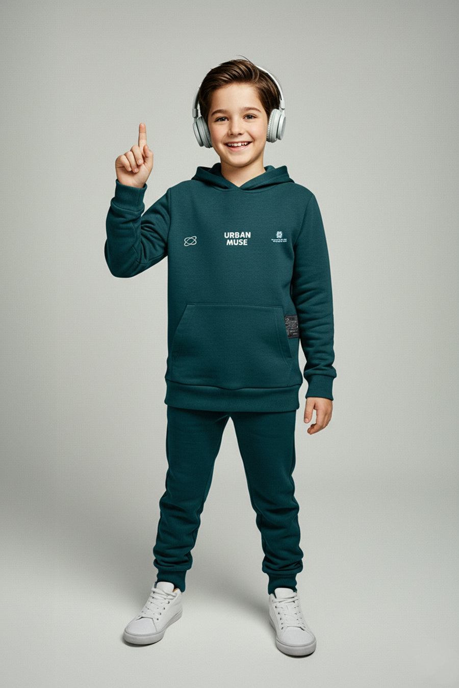Boys' Teal Thick Cotton Hoodie & Jogger Set
