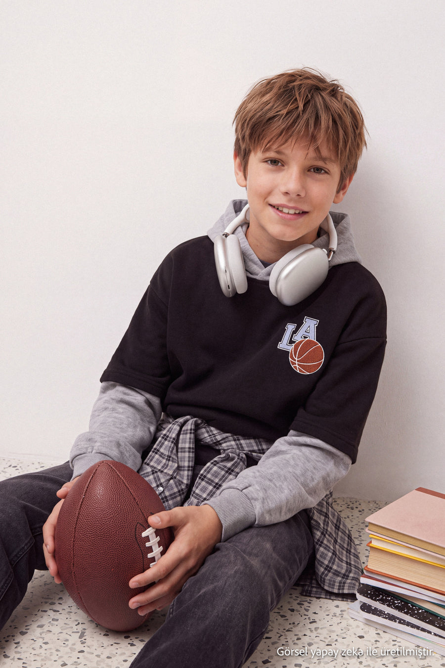 Boys' Black Back-Print Thick Cotton Hoodie