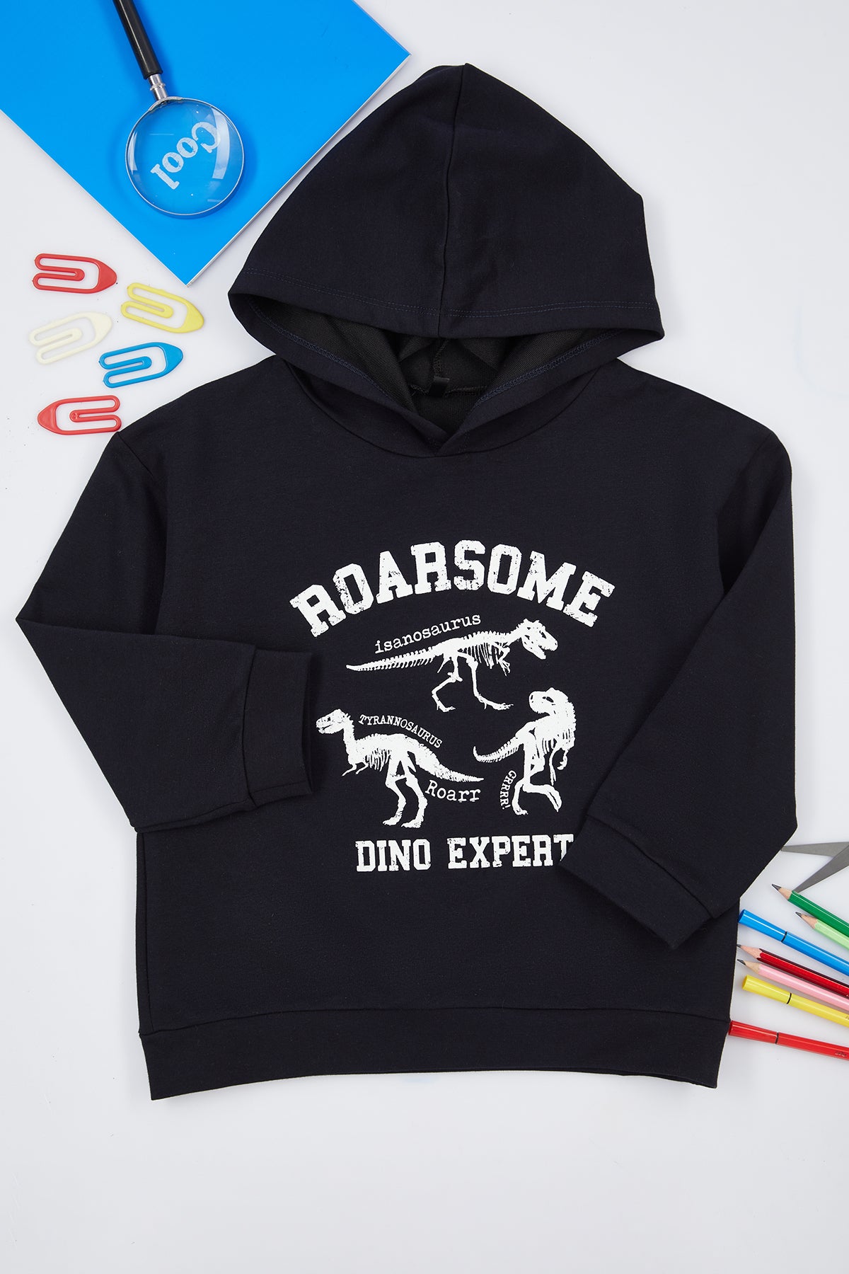 Boys' Navy Lightweight Dinosaur Hoodie