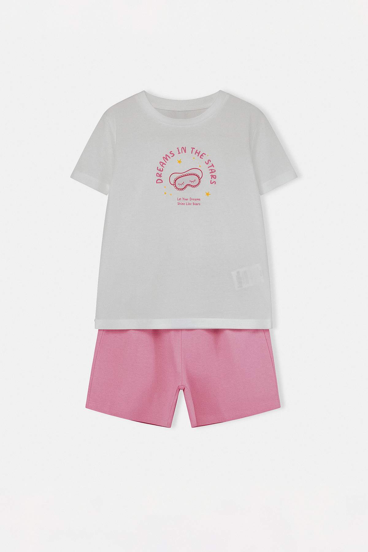 Girls' White T-Shirt & Pink Shorts Pyjama Set