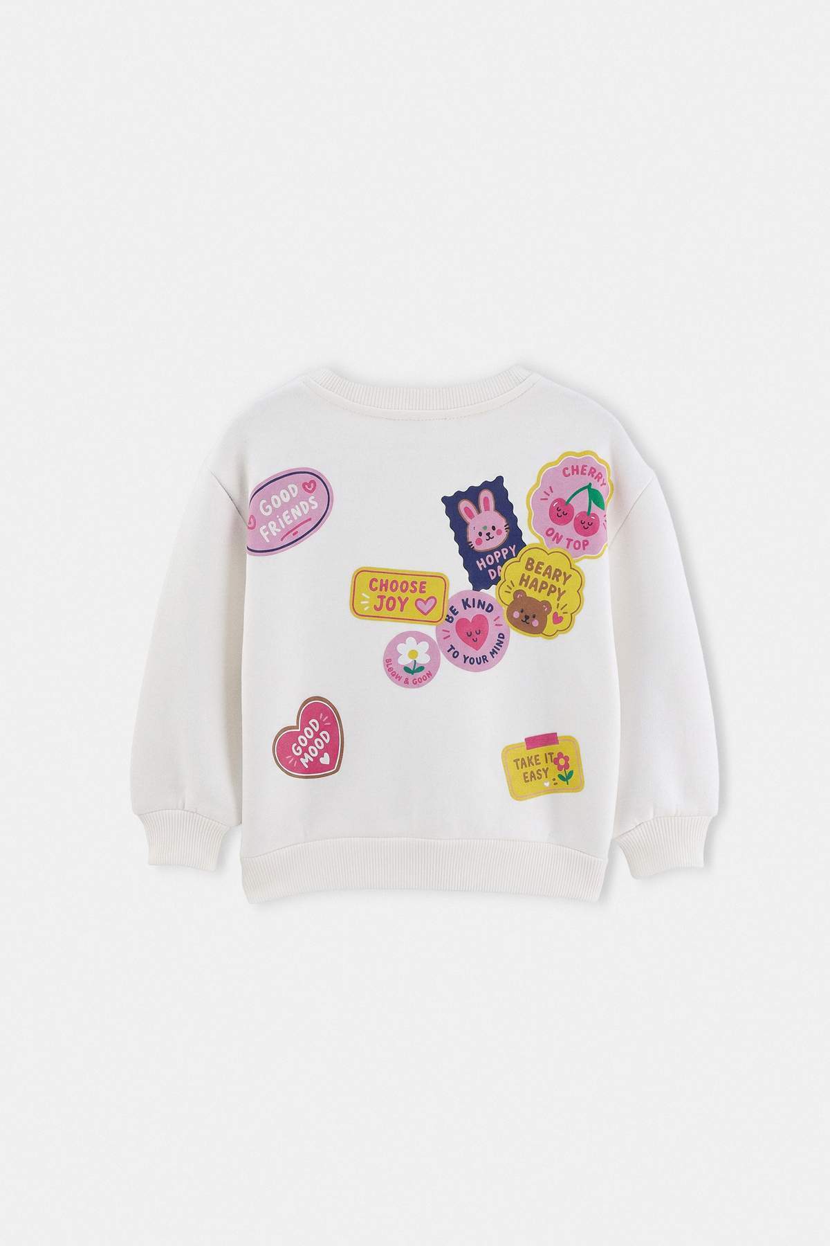 Girls' Ecru Patch-Print Fleece-Lined Sweatshirt