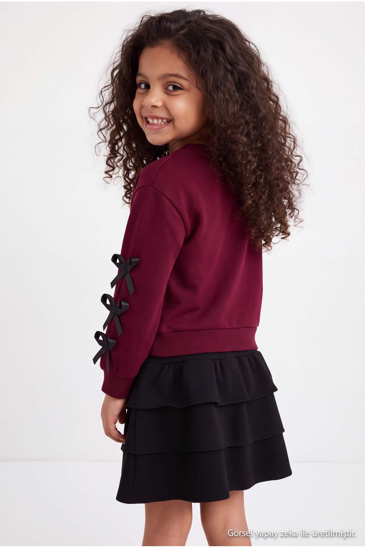 Girls' Bow-Sleeve Sweatshirt & Tiered Skirt Set