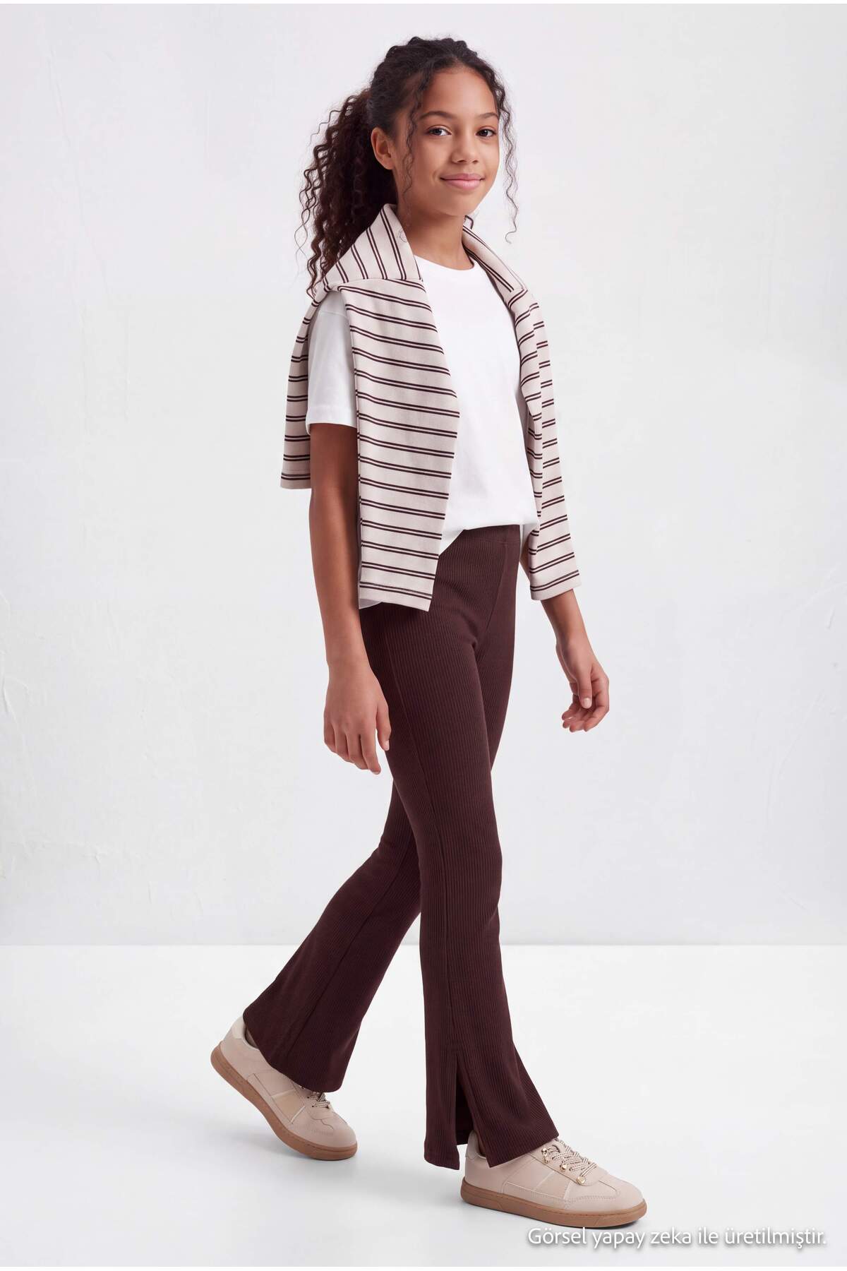 Girls' Brown Knit Leggings