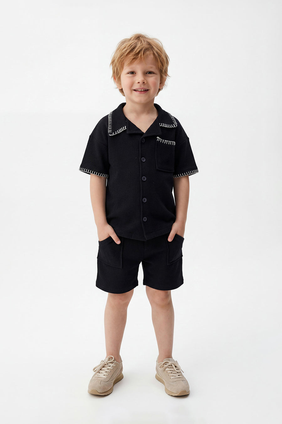 Boys' Black Plain Two-Piece Set