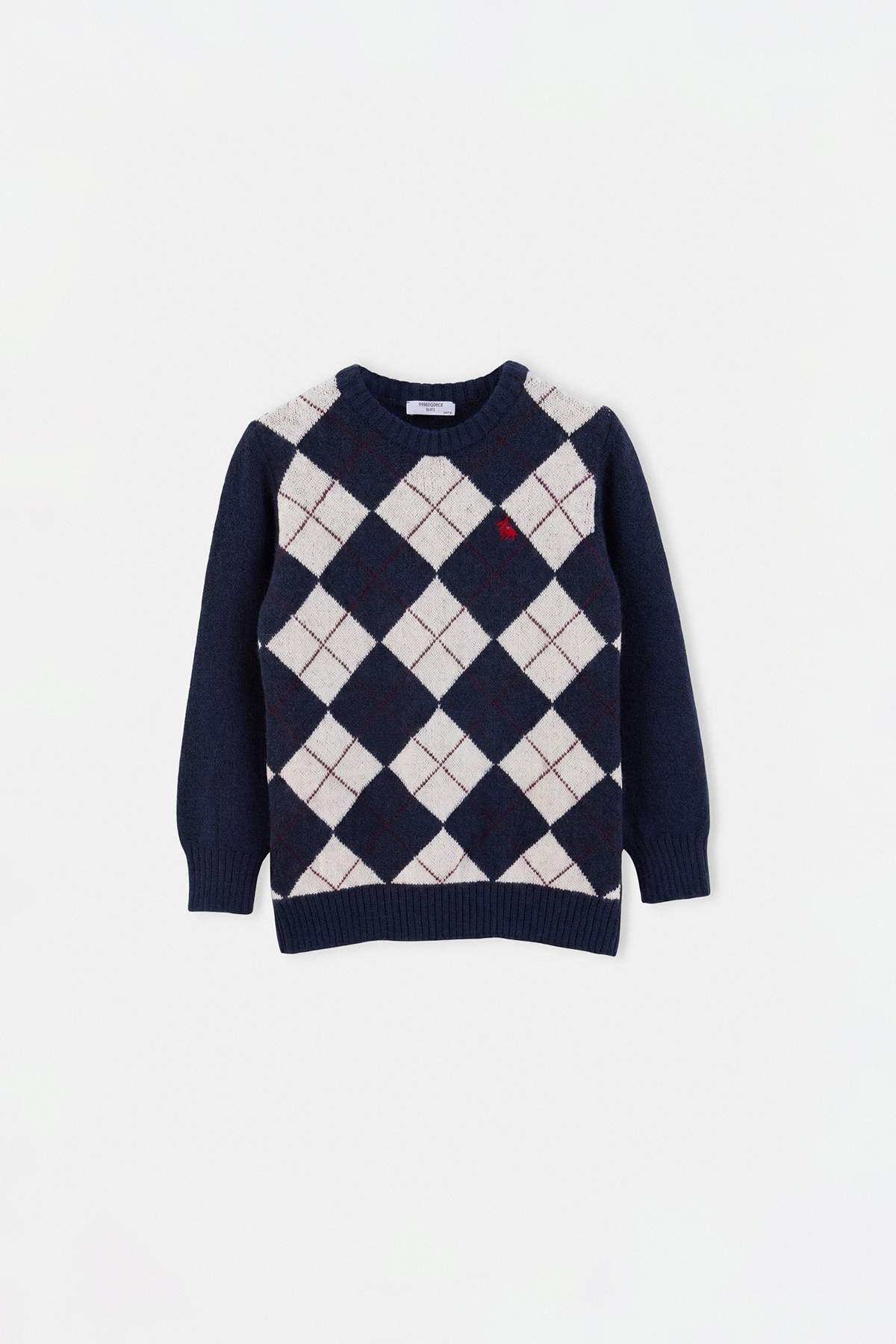 Boys' Navy Argyle Crew-Neck Knit Jumper