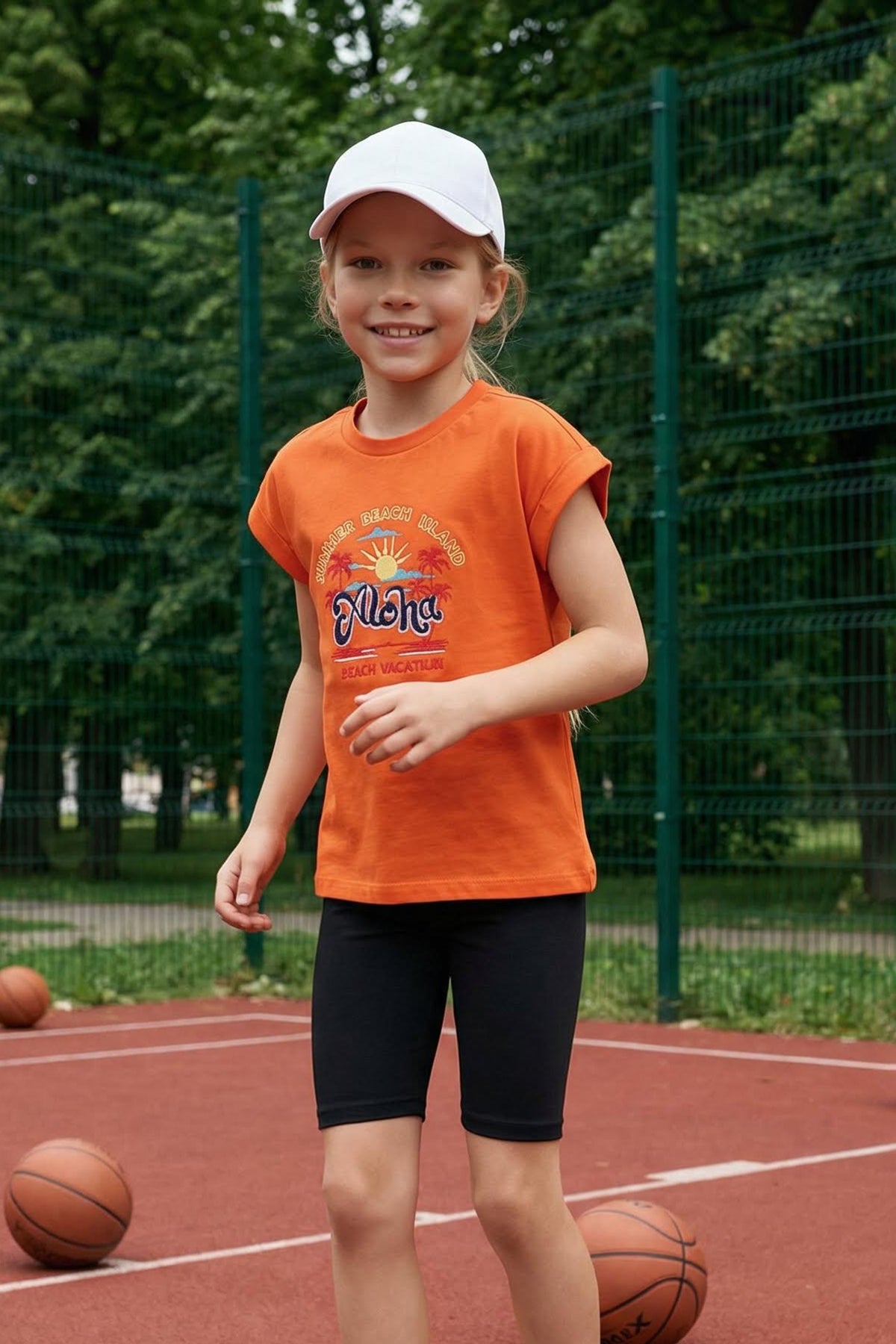 Girls' Orange Slogan-Print Cotton T-Shirt