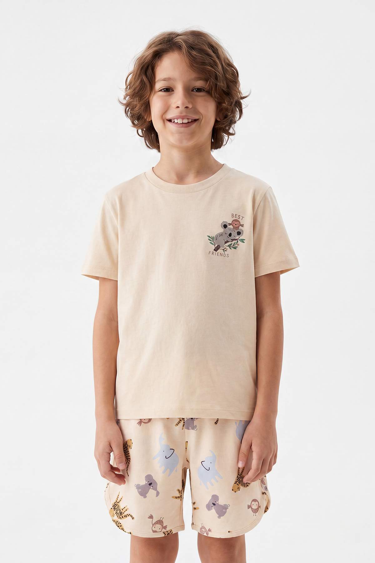 Boys' Stone Animal-Print Woven Pyjama Set