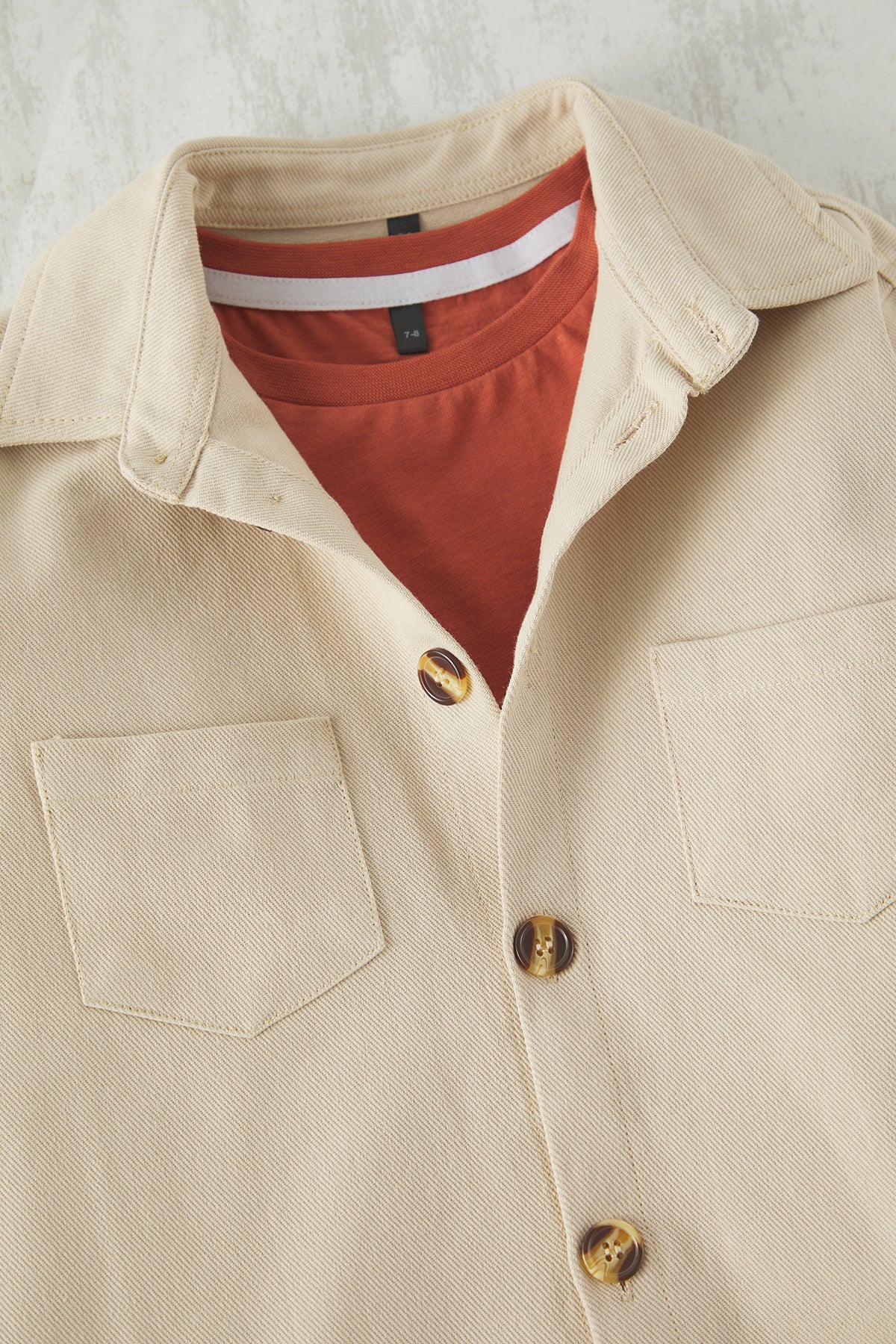 Boys' Beige Cotton Woven Two-Piece Set