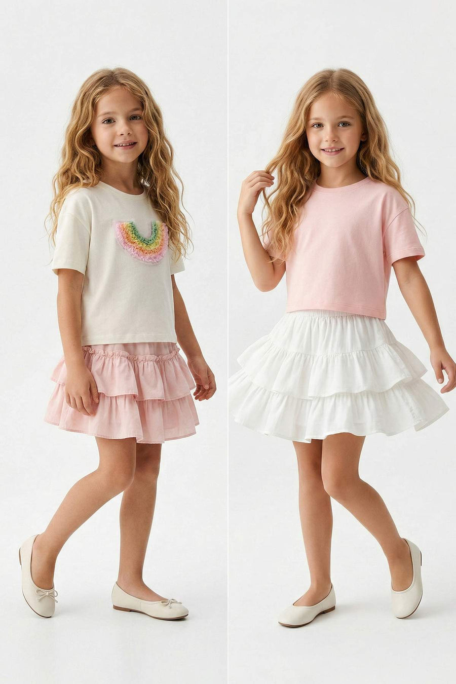 Girls' Salmon & White Plain T-Shirt 2-Pack