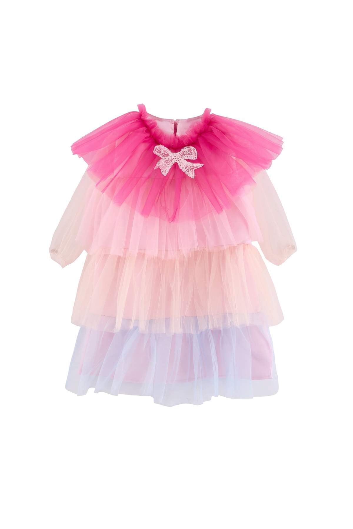 Girls' Multicolour Tiered Tulle Party Dress