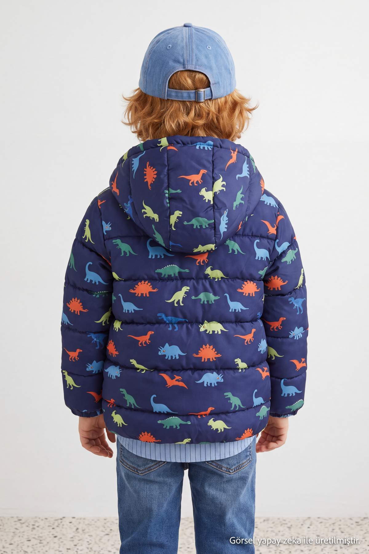 Boys' Navy Dinosaur-Print Fleece-Lined Hooded Puffer Coat