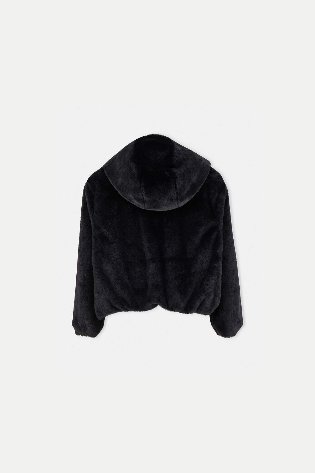 Girls' Black Hooded Plush Jacket