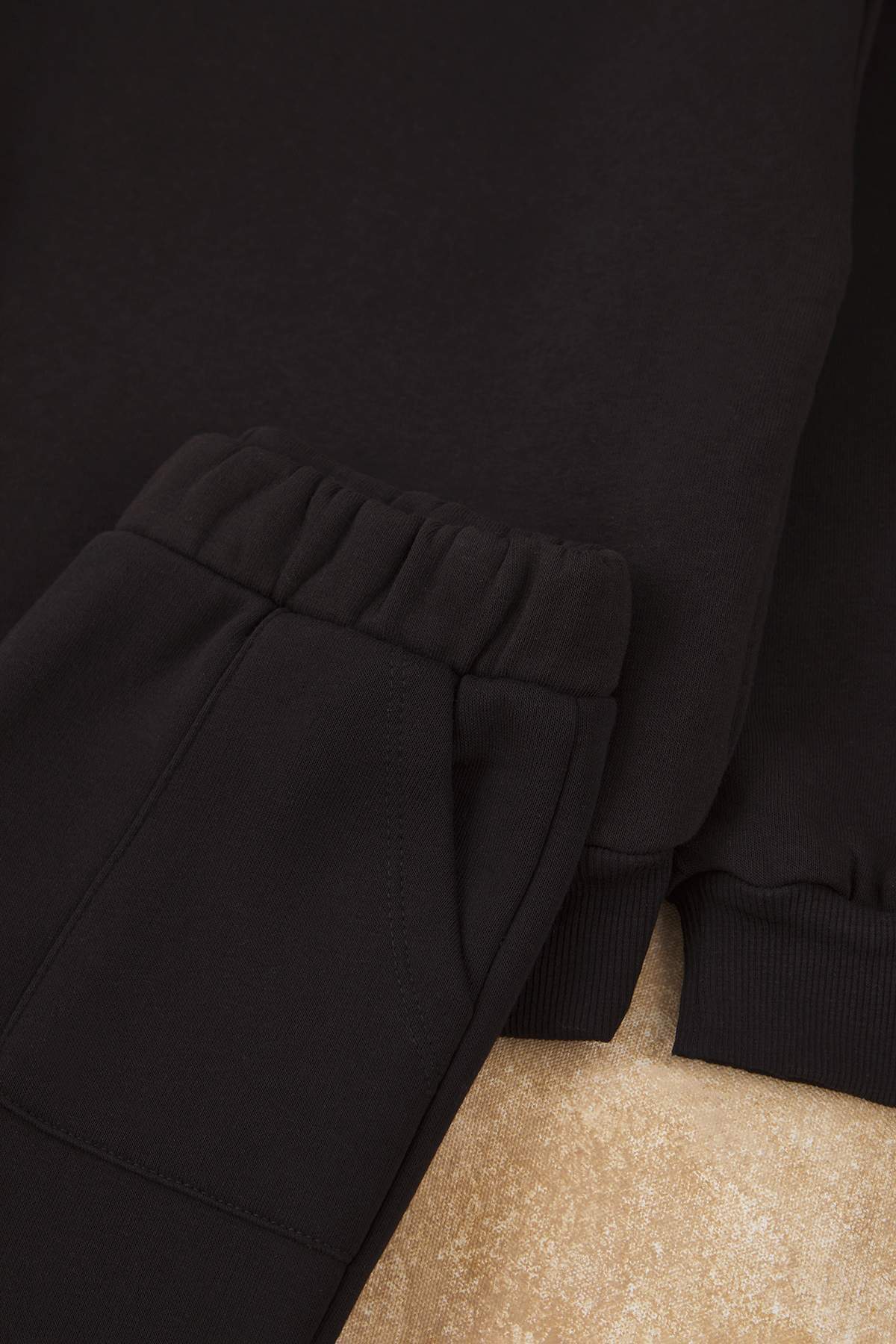 Girls' Black Fleece-Lined Sweatshirt & Jogger Set