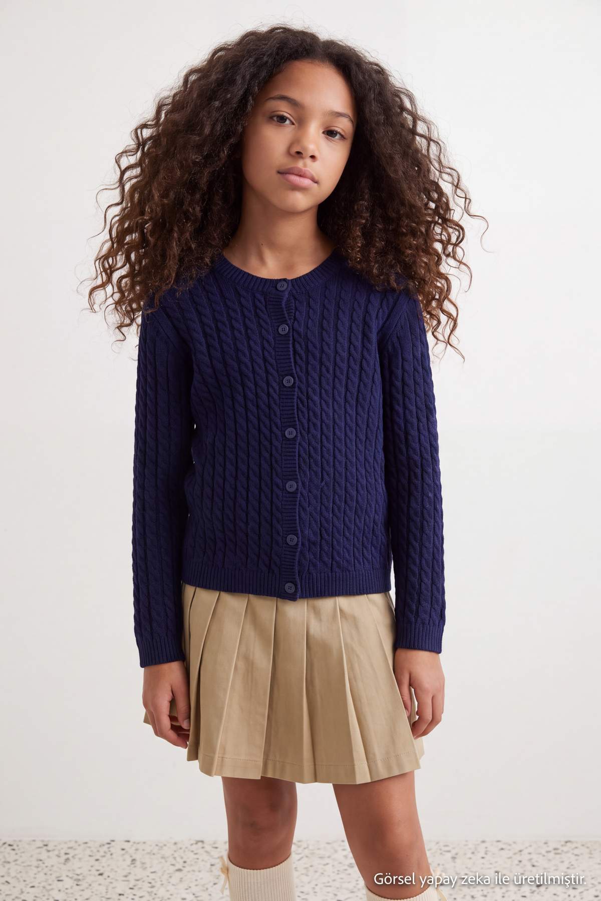 Girls' Navy Cable-Knit Cardigan
