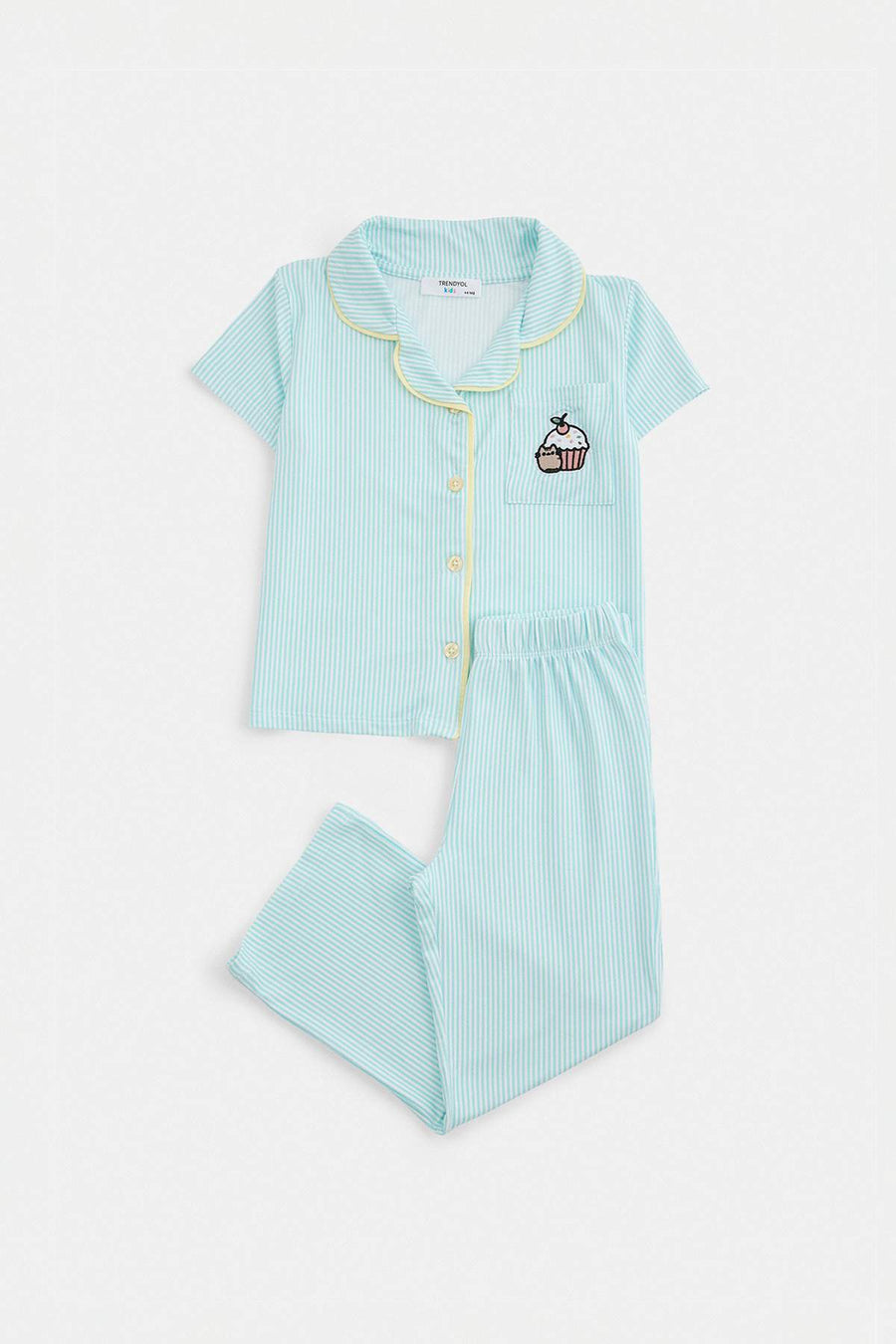 Girls' Mint Embroidered Pyjama Set