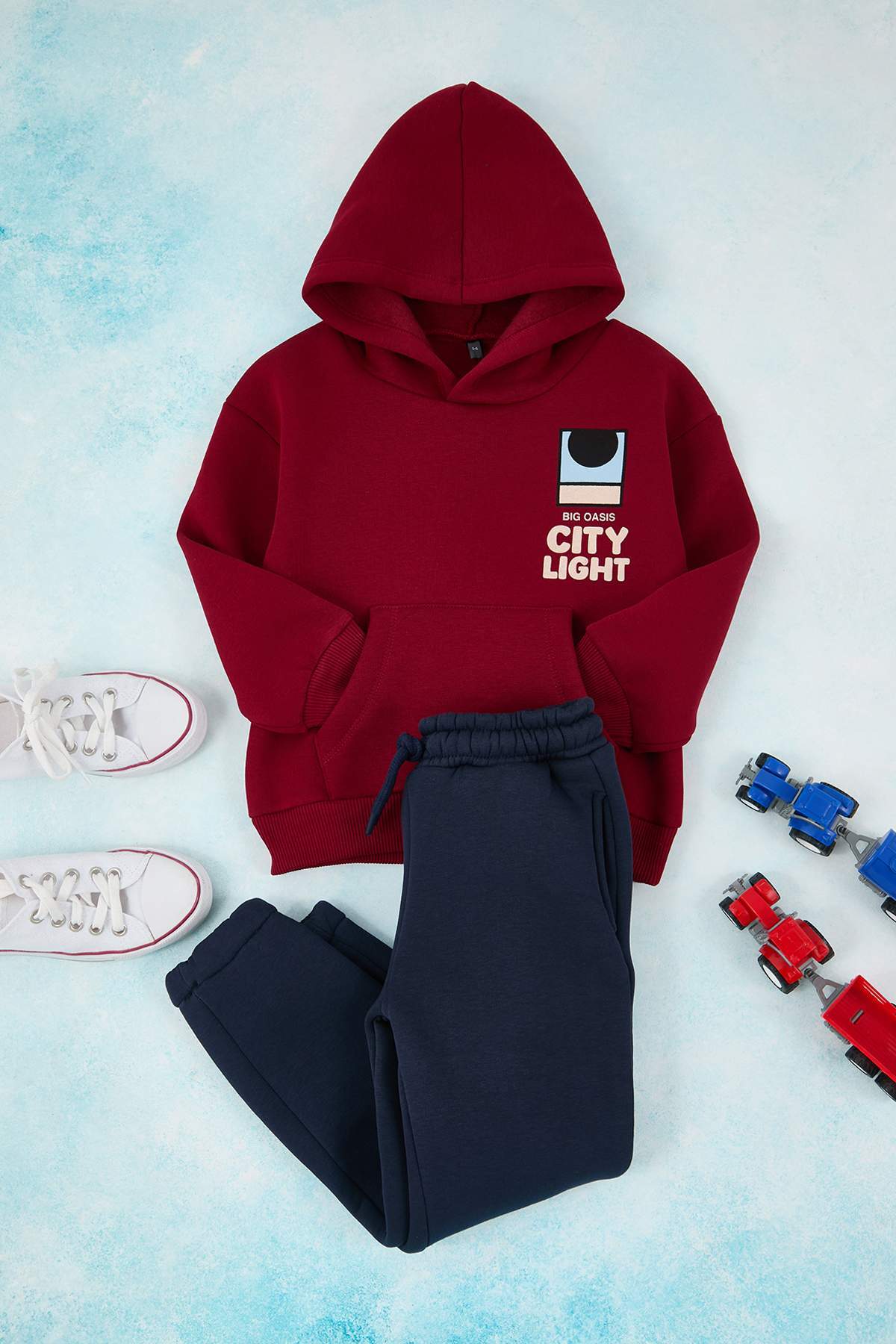Boys' Ecru Hooded Fleece-Lined Oversized Two-Piece Set