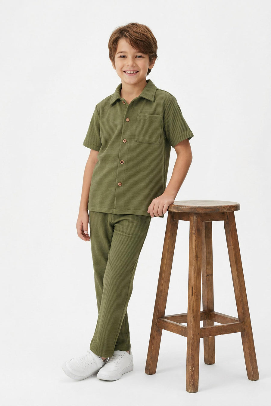Boys' Khaki Plain Two-Piece Set