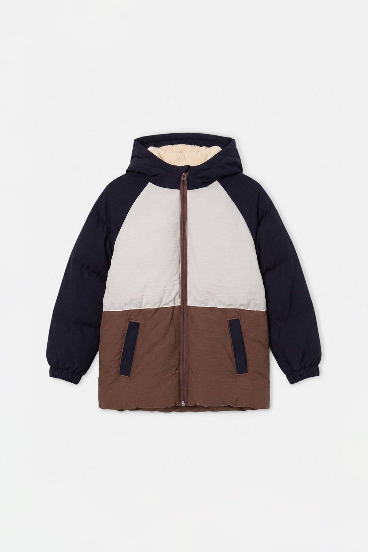 Boys' Colour-Block Fleece-Lined Hooded Puffer Coat