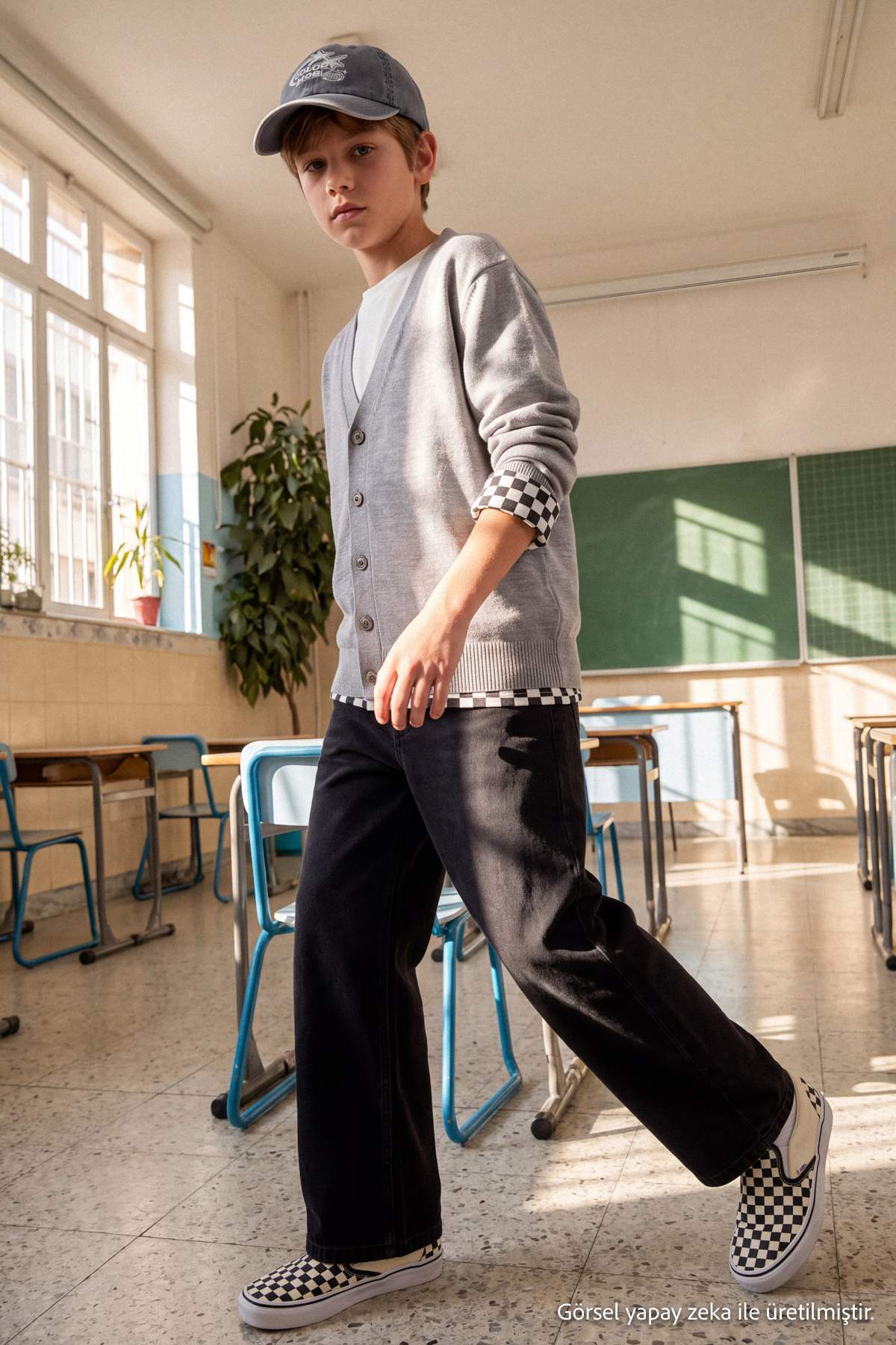 Boys' Grey V-Neck School Knit Cardigan