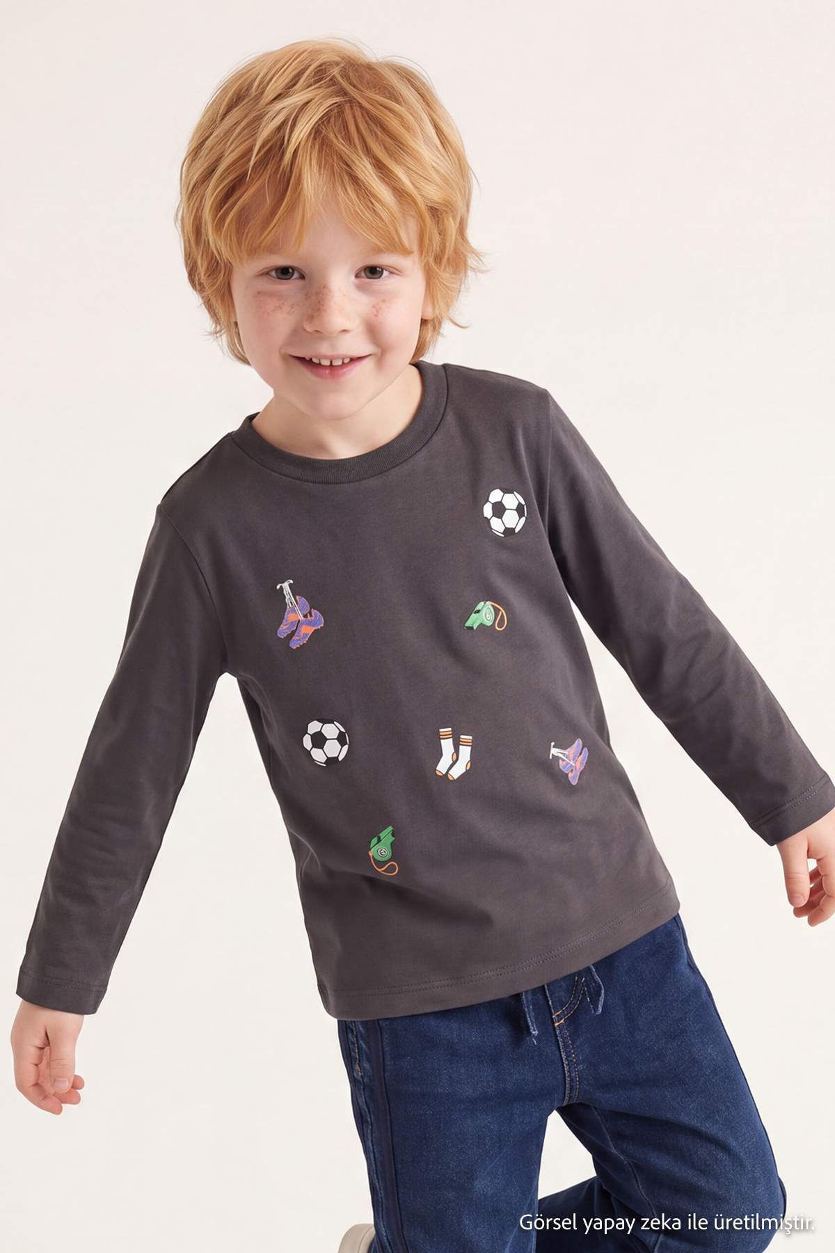 Boys' Anthracite Printed Long-Sleeve T-Shirt