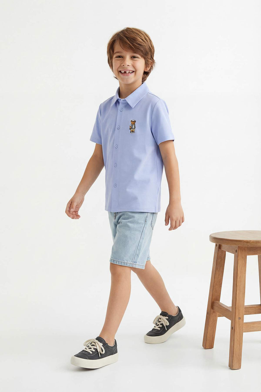 Boys' Blue Embroidered Shirt