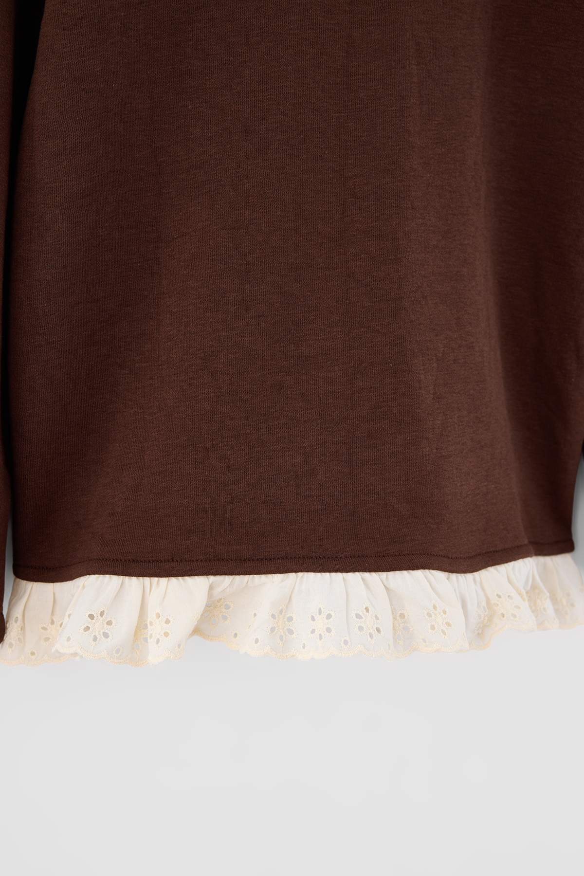 Girls' Brown Thick Cotton Crew-Neck Sweatshirt