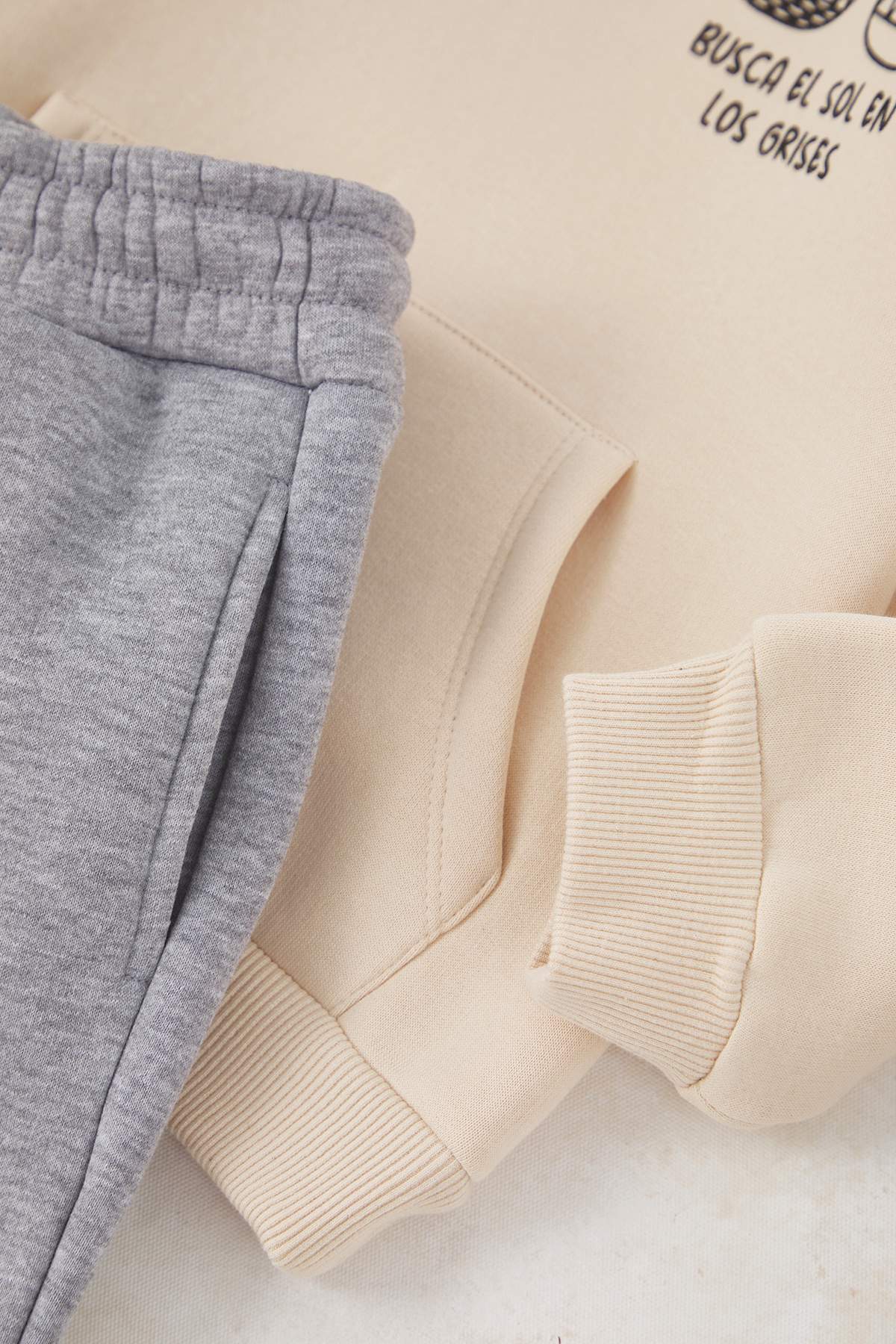 Boys' Ecru Hooded Fleece-Lined Oversized Two-Piece Set